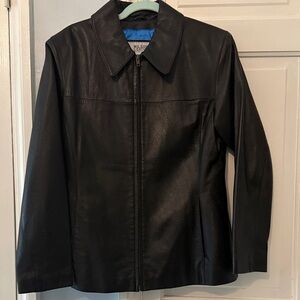 Wilson Black Leather Jacket with Blue Lining